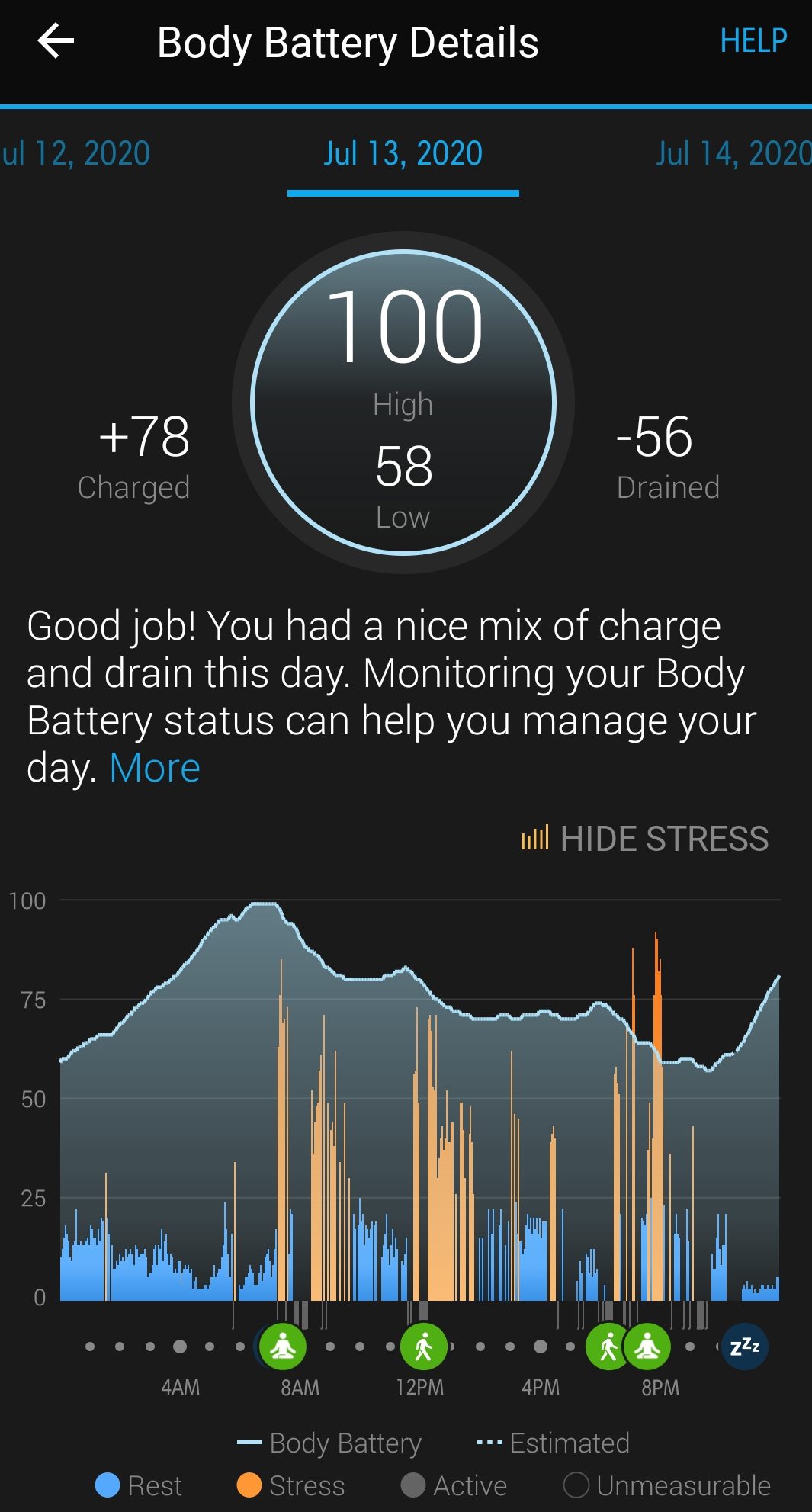 Body Battery + Stress